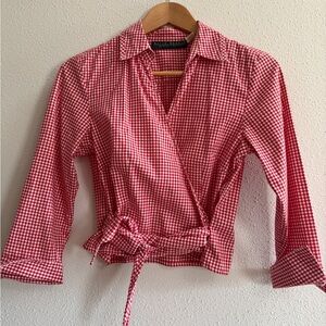Harve Benard Red Gingham Wrap Blouse
